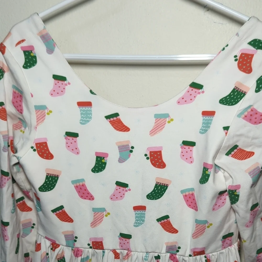 Ollie Jay Christmas Stocking Print Twirl Dress Holiday Colorful Girls Size 8